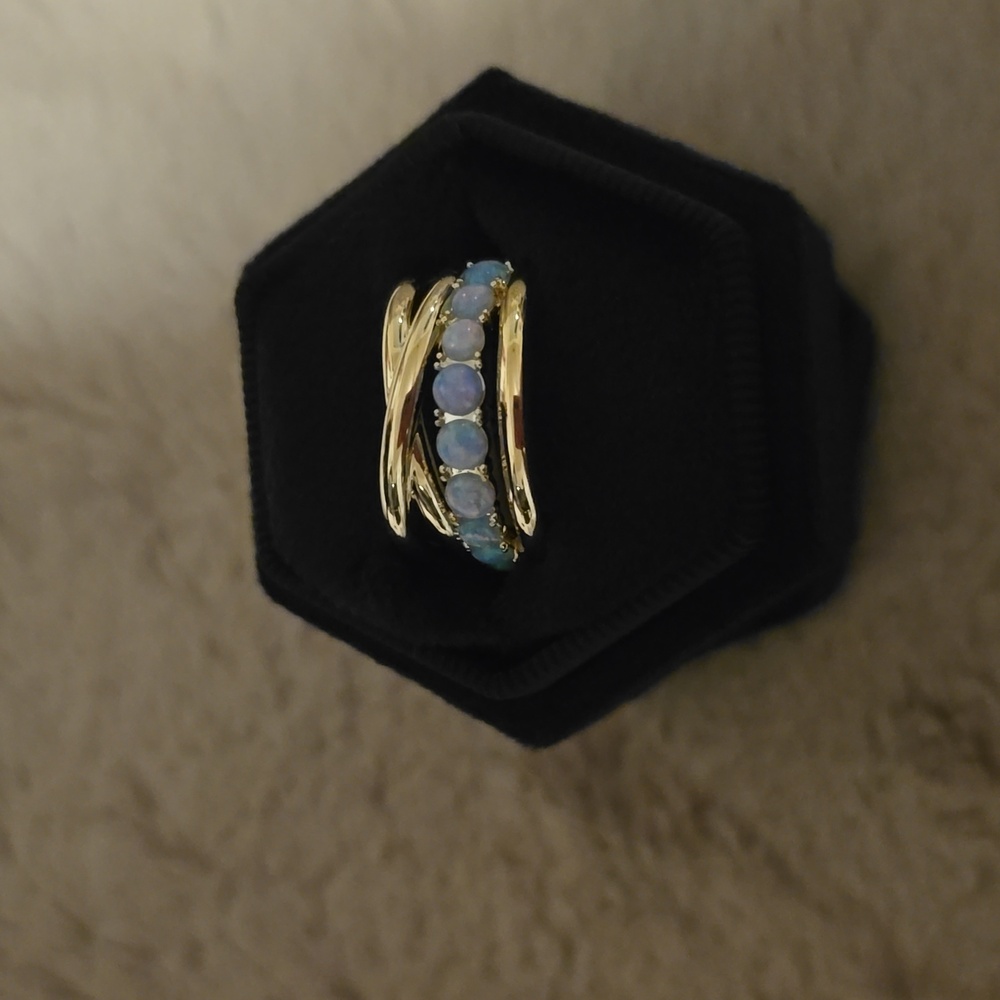 Melinda Maria Oh She Fancy Stacked Blue Opal Gold Ring - Size 8 New ✨️FIRM - Picture 2 of 2